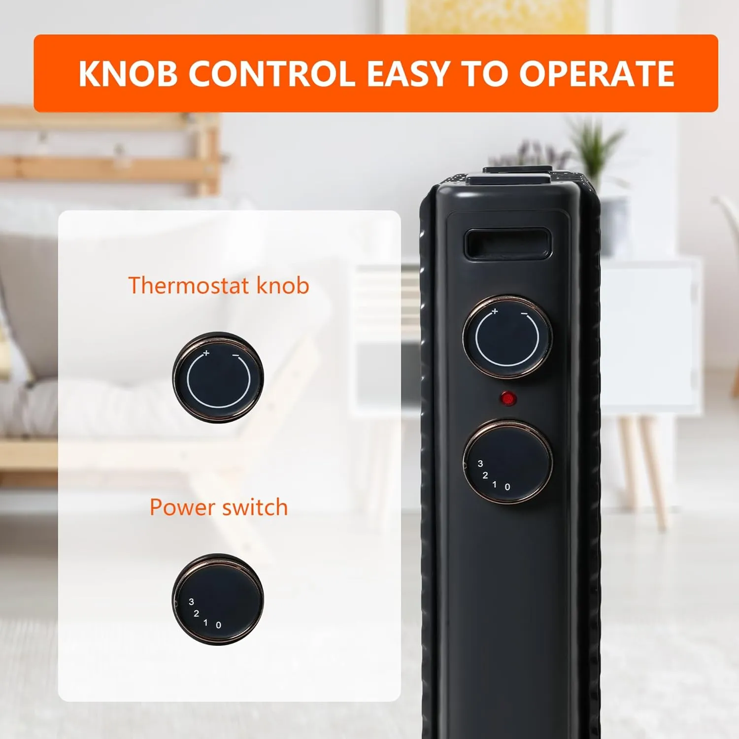 1500W Oil Filled Radiator Heater with Adjustable Thermostat, 3 Heating Modes