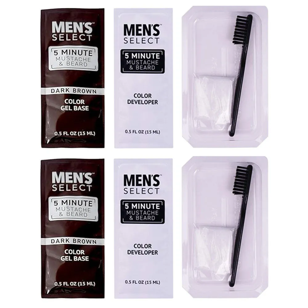 2 Packs Men's Dark Brown Hair Dye Mustache Beard 5 Min Permanent Brush In Color