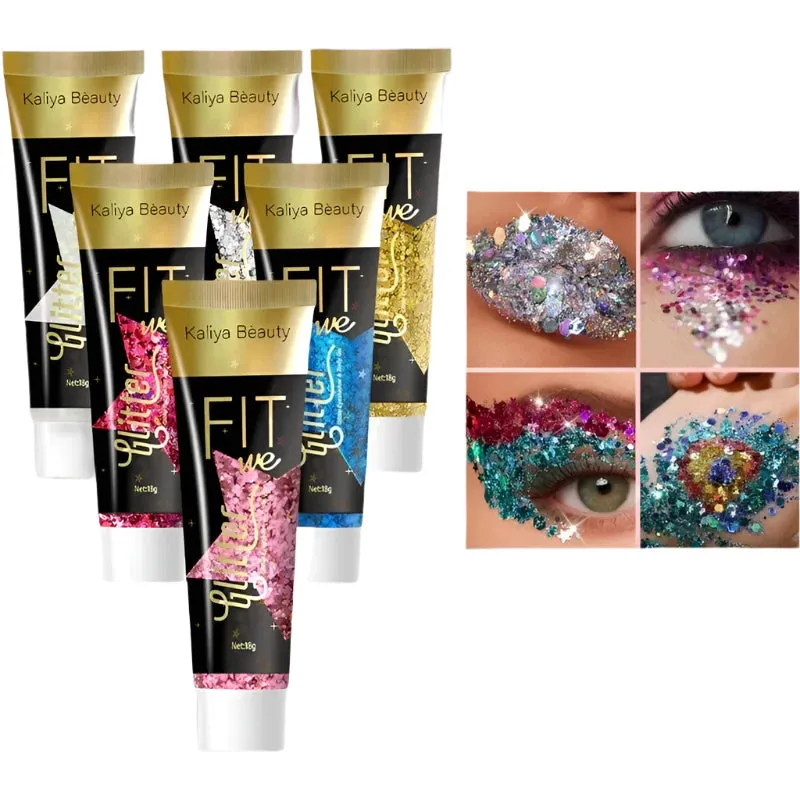6 Glitter Gel For Face Hair & Stage Long Lasting Sparkle & Wash