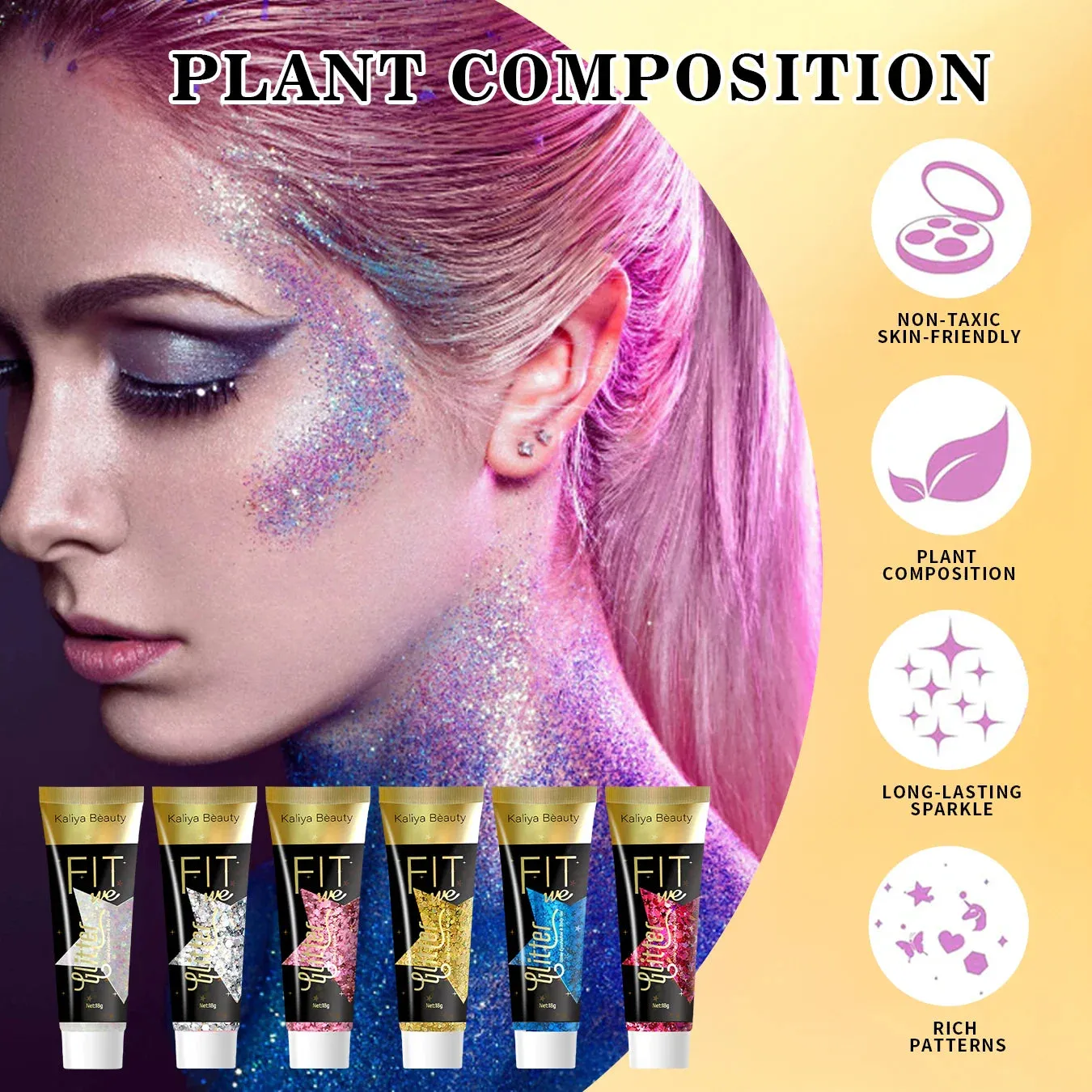 6 Glitter Gel For Face Hair & Stage Long Lasting Sparkle & Wash