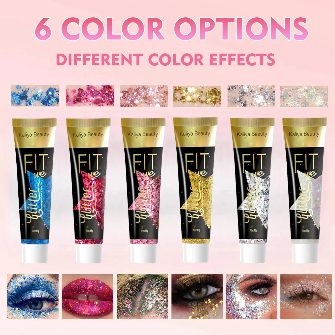 6 Glitter Gel For Face Hair & Stage Long Lasting Sparkle & Wash