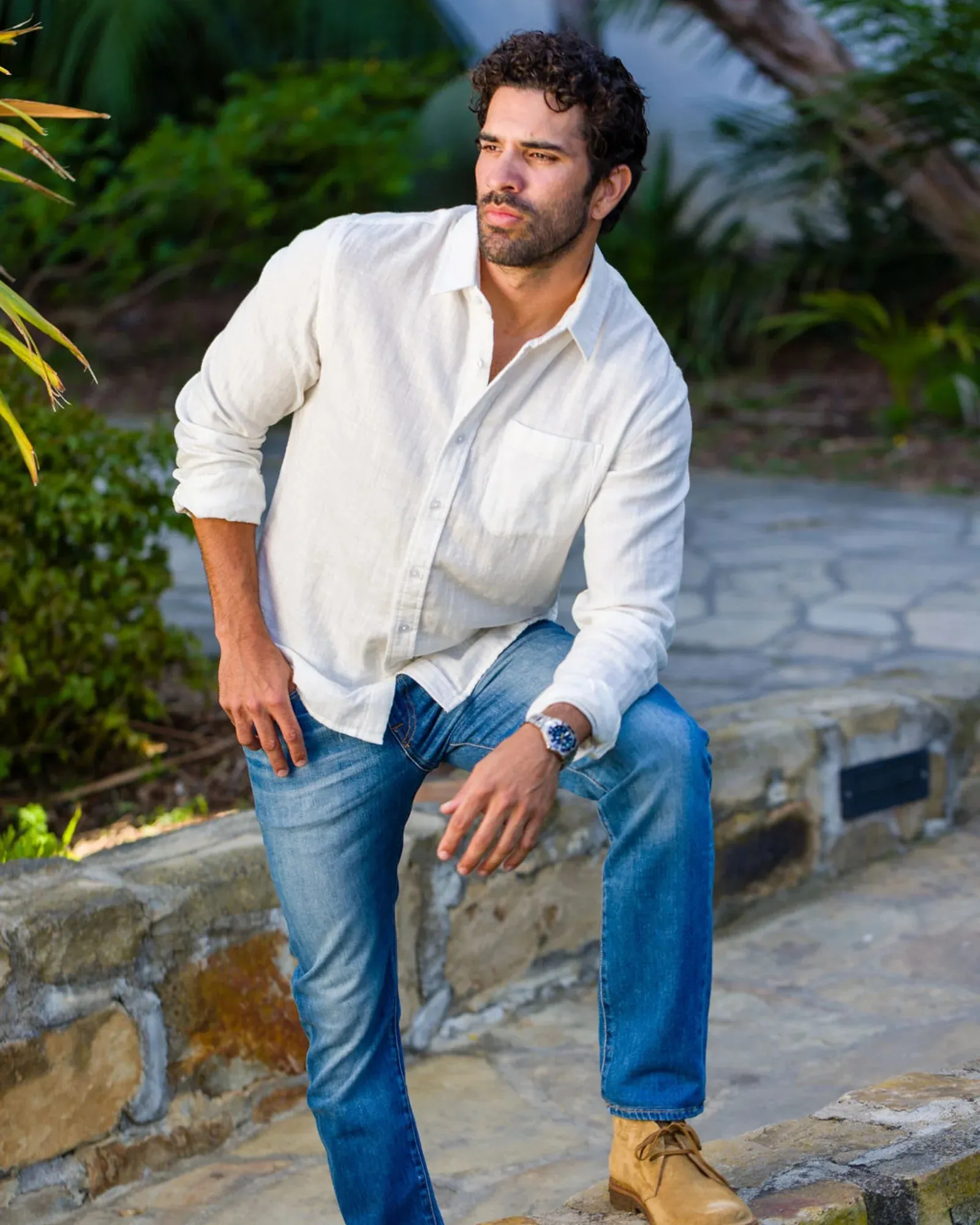 Ace Rivington Double Gauze Long Sleeve Tailored Shirt - Chalk