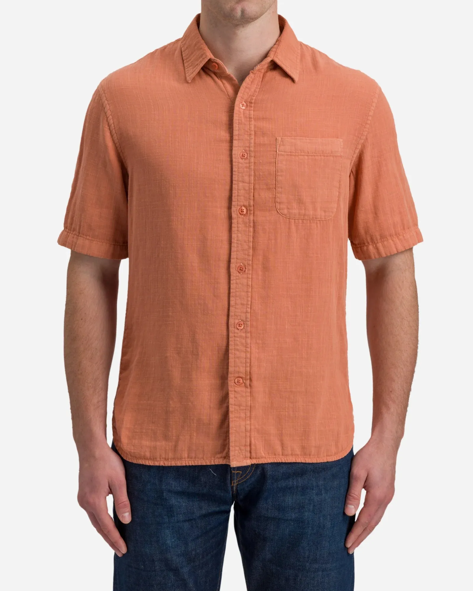 Ace Rivington Double Gauze Short Sleeve Tailored Shirt - Pigment Washed Coral