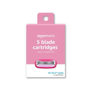 Amazon Basics Women's 5 Blade Razor Blades Refills, Fits Amazon Basics FITS System & Venus Handles, 6 Cartridges (Pack of 1)