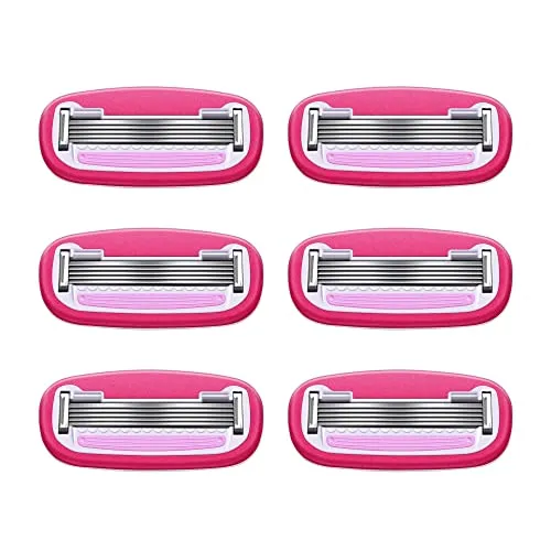 Amazon Basics Women's 5 Blade Razor Blades Refills, Fits Amazon Basics FITS System & Venus Handles, 6 Cartridges (Pack of 1)