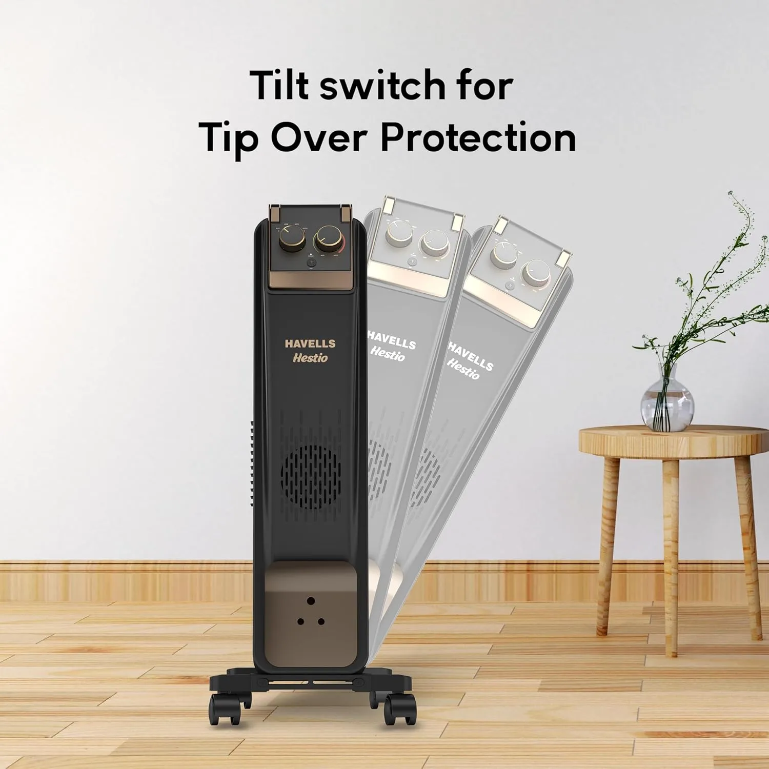 Havells 11 Fin Hestio Straight Fin OFR | 2900 Watt, Thermostatic heat control with 3 power settings & PTC fan control | Superior grade oil for long-lasting heat | ( Black)