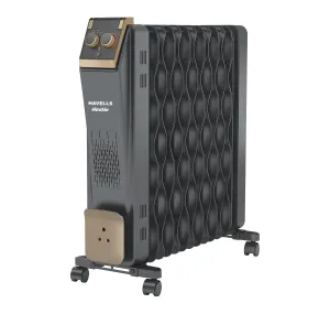 Havells 13 Fin Hestio GHROFCLK290 Wave Fin OFR | 2900 Watt, Thermostatic heat control with 3 power settings & PTC fan control | Superior grade oil for long-lasting heat | ( Black)