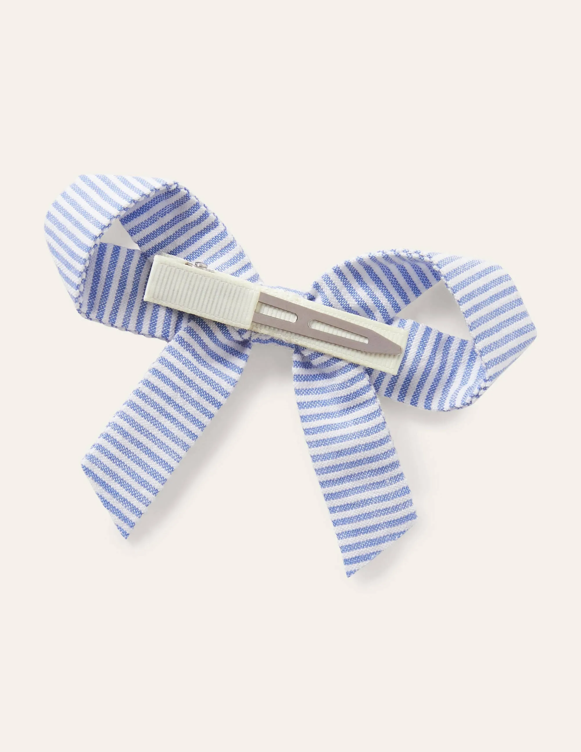 Large Bow Hair Clip-Blue Ticking