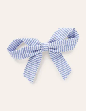 Large Bow Hair Clip-Blue Ticking