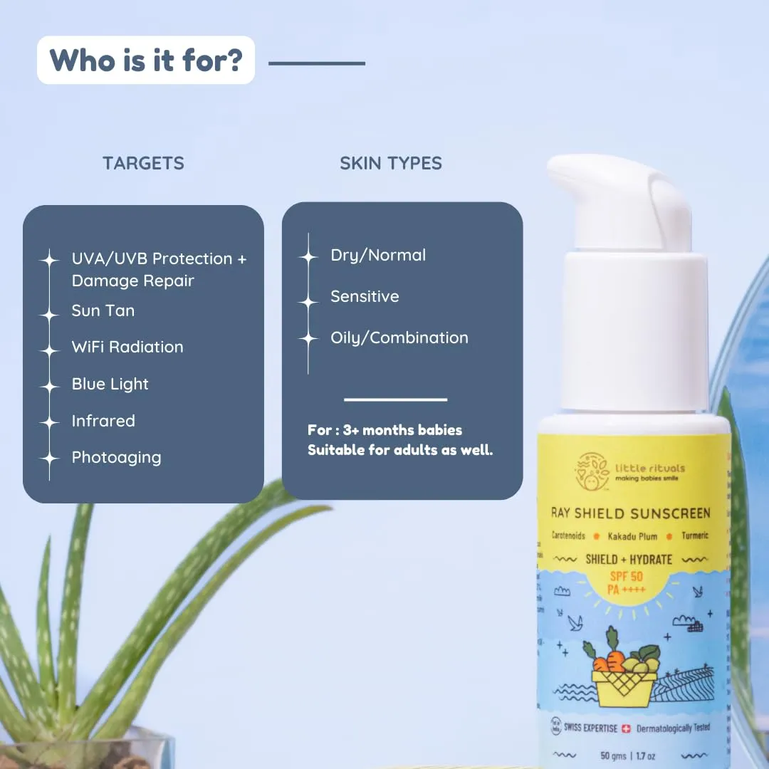 Little Rituals Natural Organic Baby SUNSCREEN Lotion Daily Use for Baby & Kids (0-15 years), SPF 50 PA     UVA/UVB/IR   DIGITAL Wi-Fi & Bluelight Protection| Hypoallergenic| SWISS Technology | 50 gm