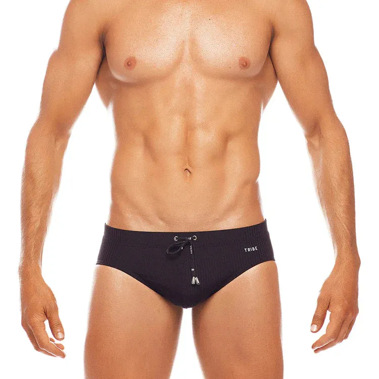 Ribbed Lo Rise Swim Brief (Black)
